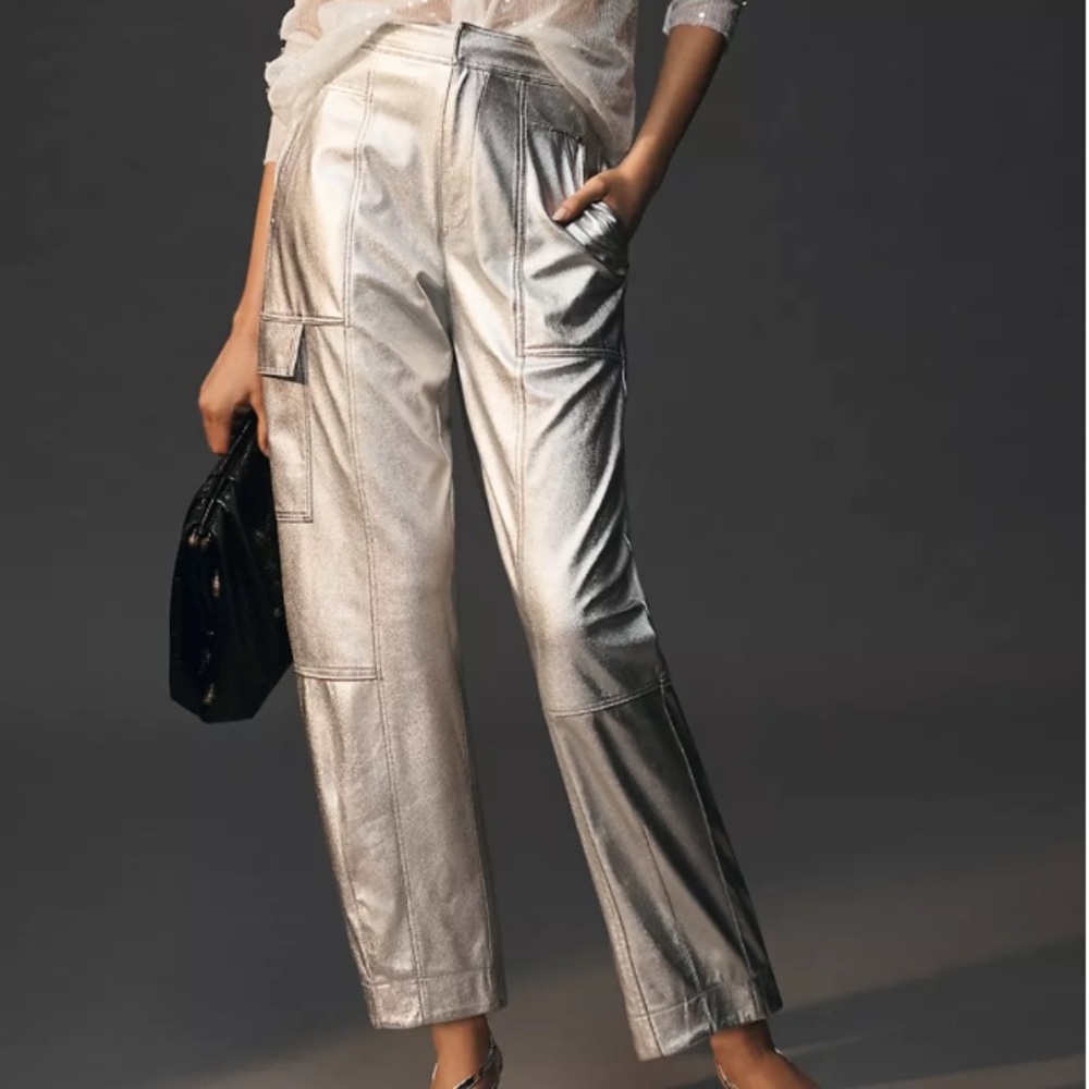 By Anthropologie Faux Leather
Metallic Barrel Pants